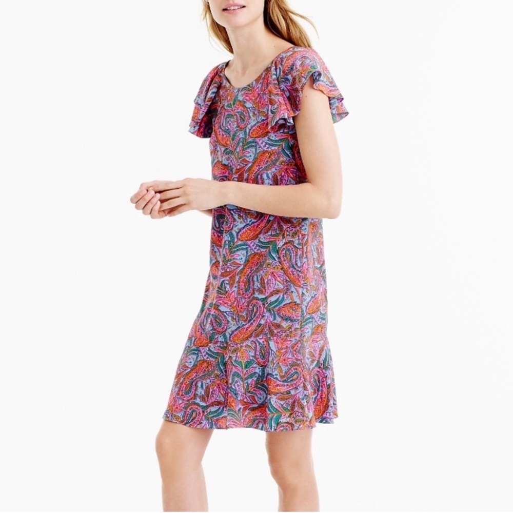 J.Crew 100% Silk Ruffled Summer Wedding Paisley Dress Sz 10 NWOT